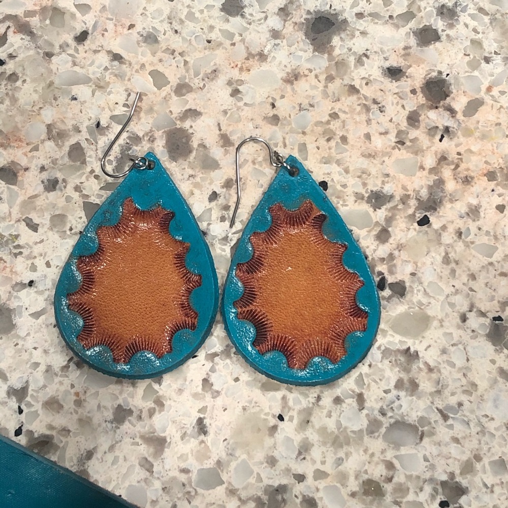 Tooled leather earrings